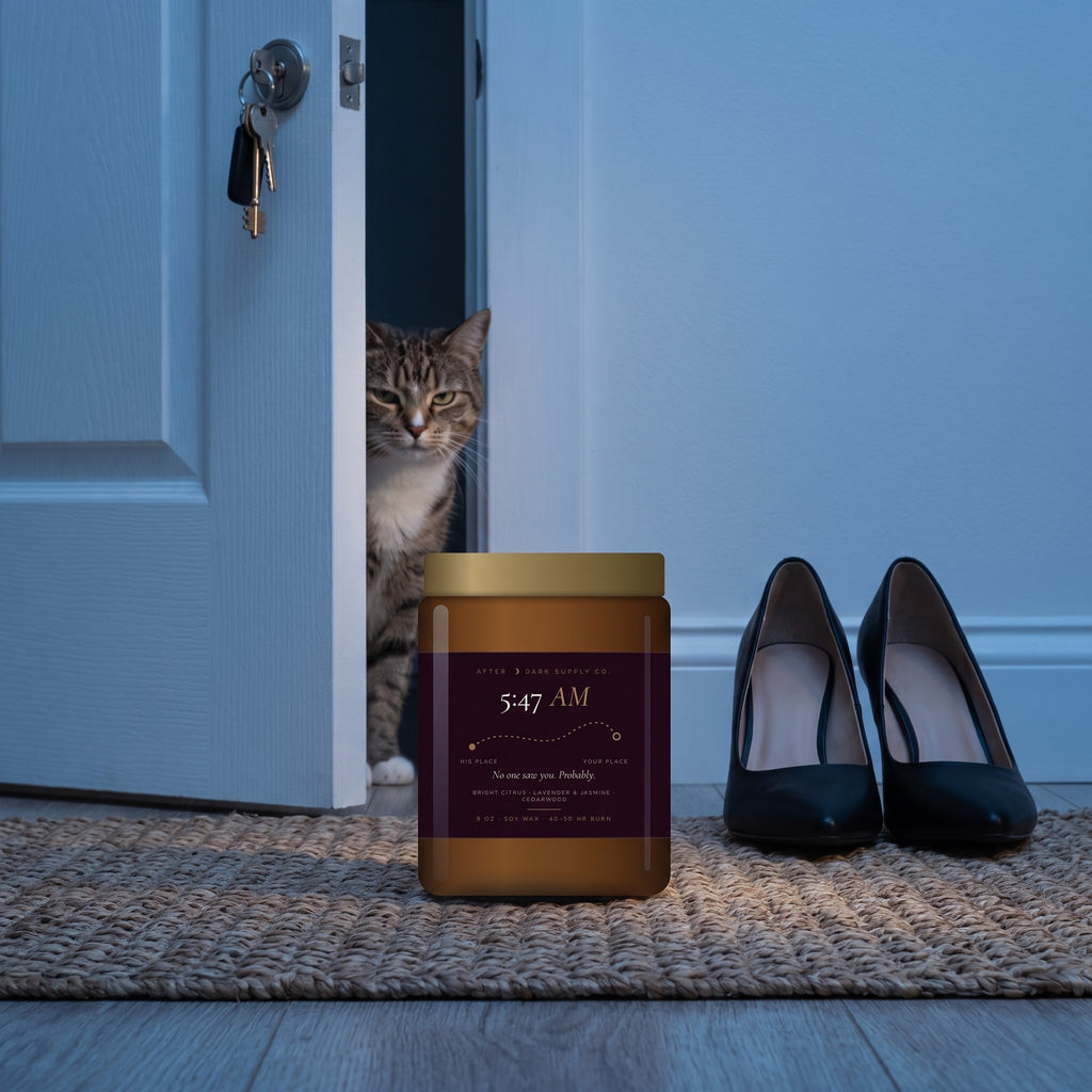 5:47 AM Candle styled in a lifestyle scene, After Dark Supply Co.