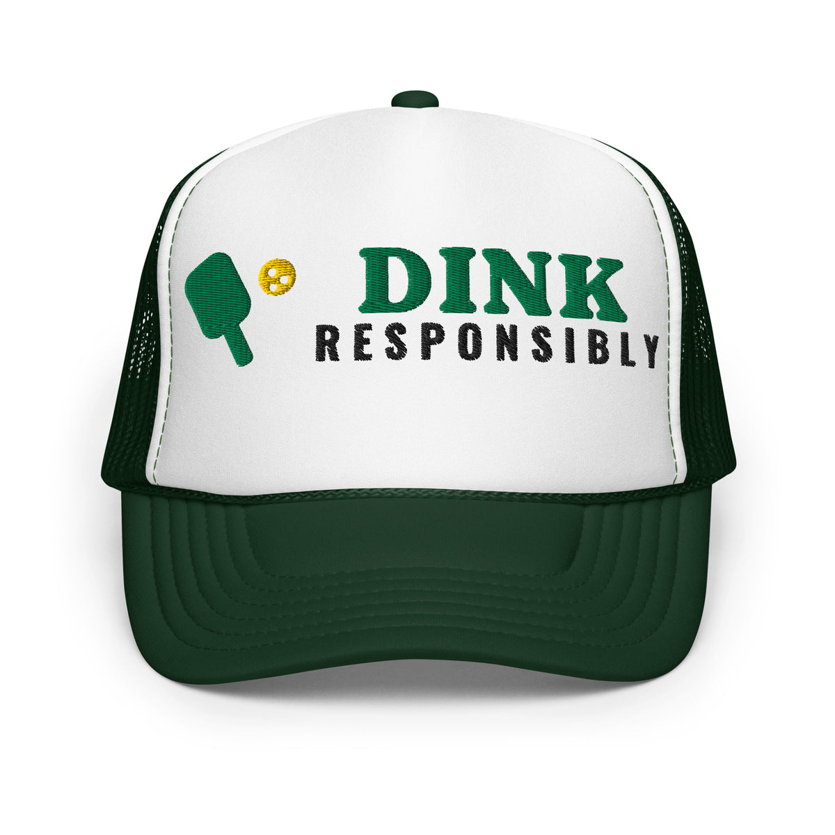 Dink Responsibly Pickleball Foam Trucker Hat in Dark Green