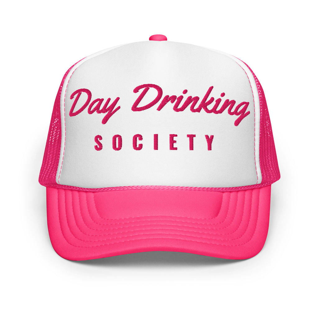 Day Drinking Society Foam Trucker Hat in Hot Pink
