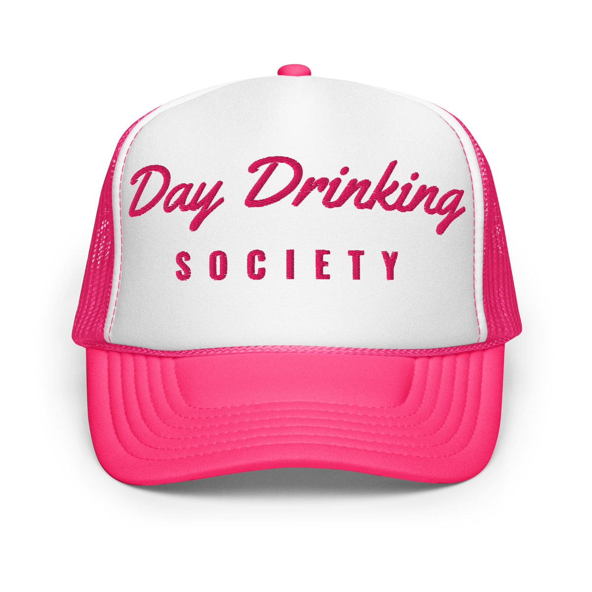 Day Drinking Society Foam Trucker Hat in Hot Pink