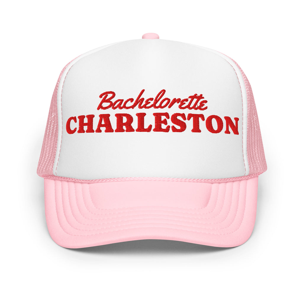 Charleston Bachelorette Foam Trucker Hat in Light Pink
