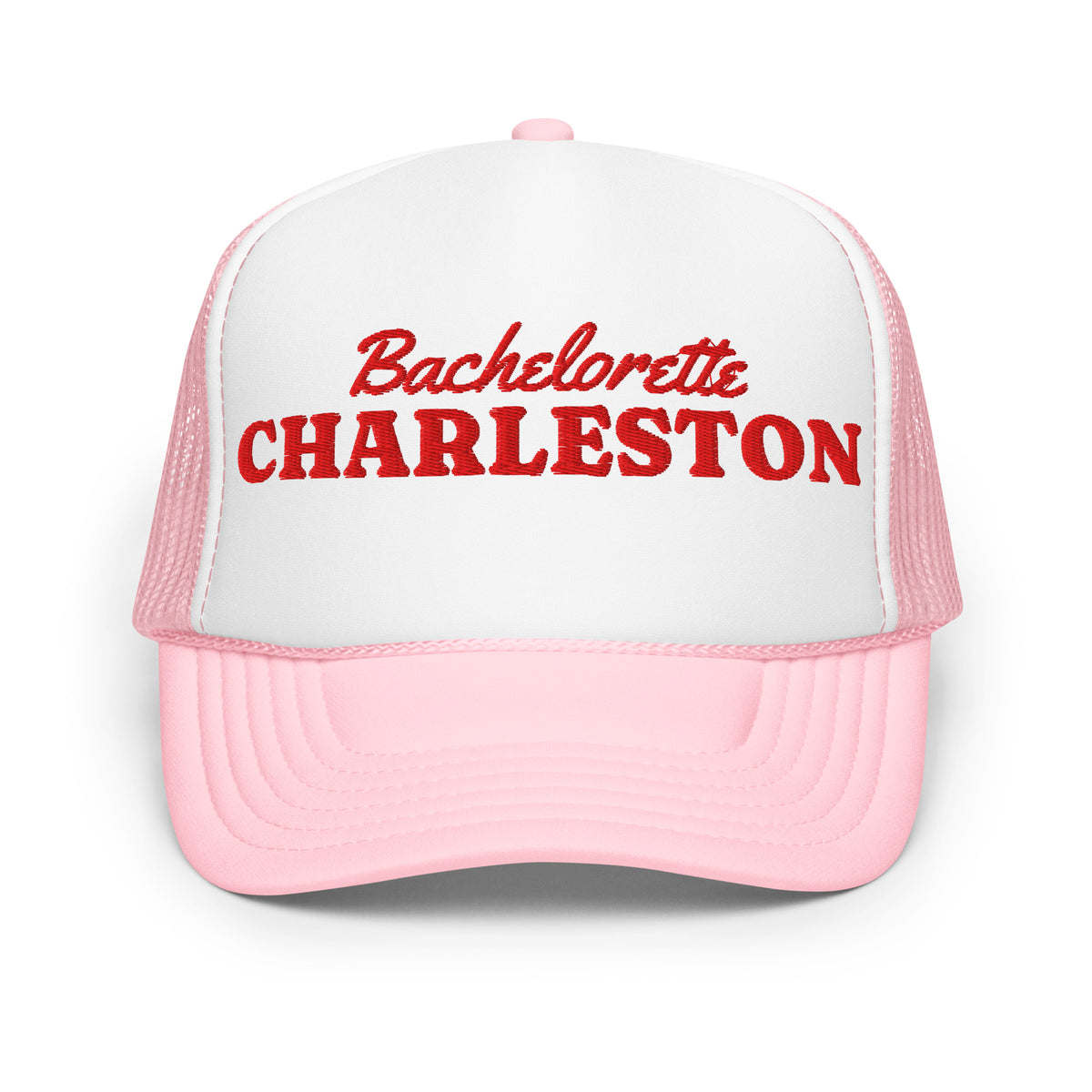 Charleston Bachelorette Foam Trucker Hat in Light Pink