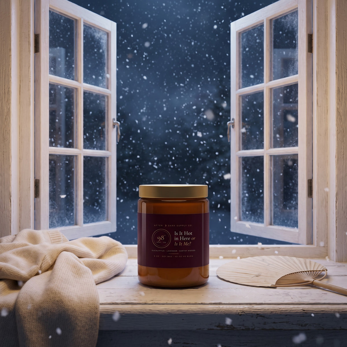 Is It Hot in Here or Is It Me? Candle styled in a lifestyle scene, After Dark Supply Co.
