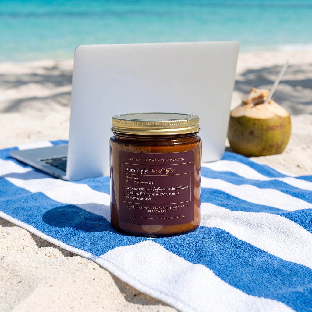 Out of Office Candle styled in a lifestyle scene, After Dark Supply Co.