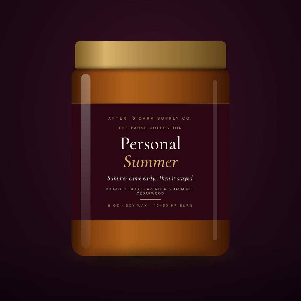 Personal Summer Candle by After Dark Supply Co., 9 oz amber jar with gold lid