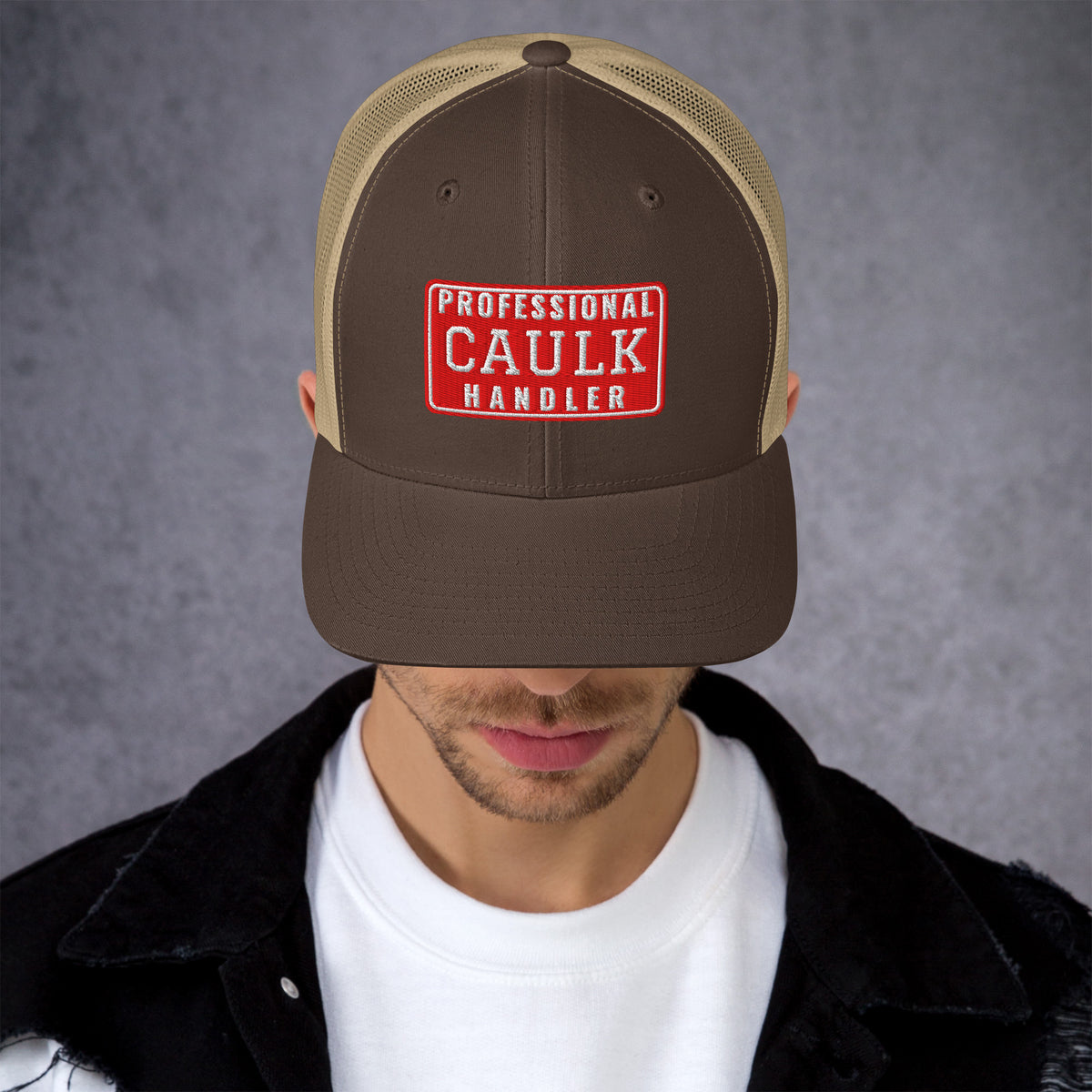 Professional Caulk Handler Trucker Hat in Brown