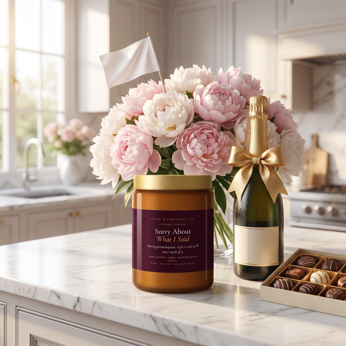 Sorry About What I Said Candle styled in a lifestyle scene, After Dark Supply Co.
