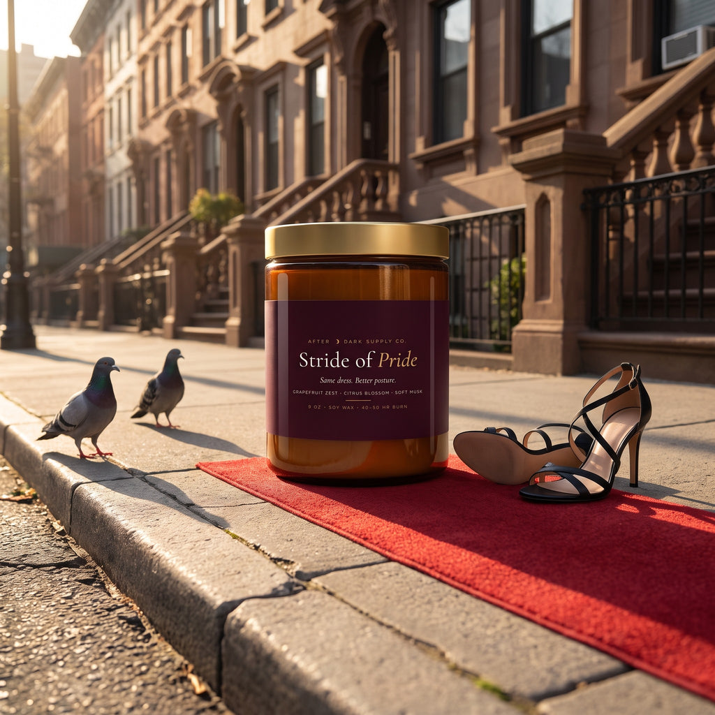 Stride of Pride Candle styled in a lifestyle scene, After Dark Supply Co.