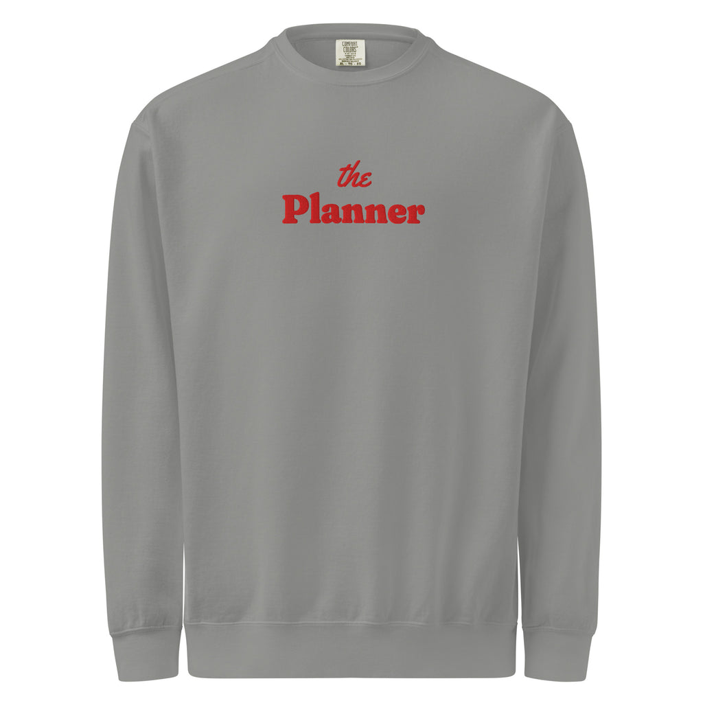 The Planner Embroidered Crewneck in Grey