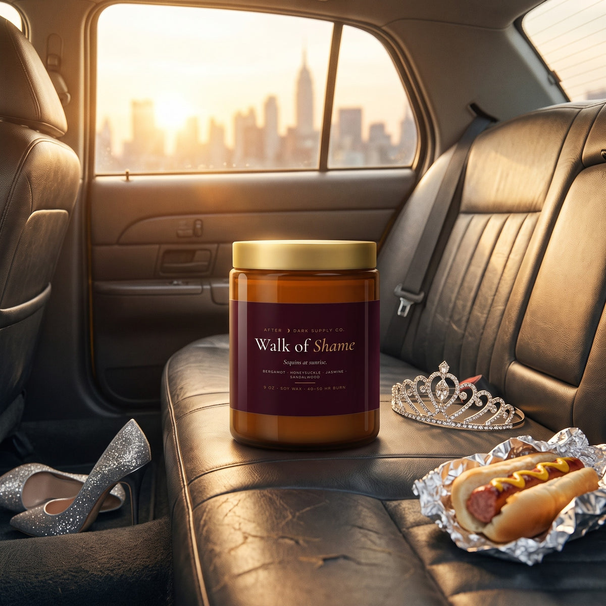 Walk of Shame Candle styled in a lifestyle scene, After Dark Supply Co.